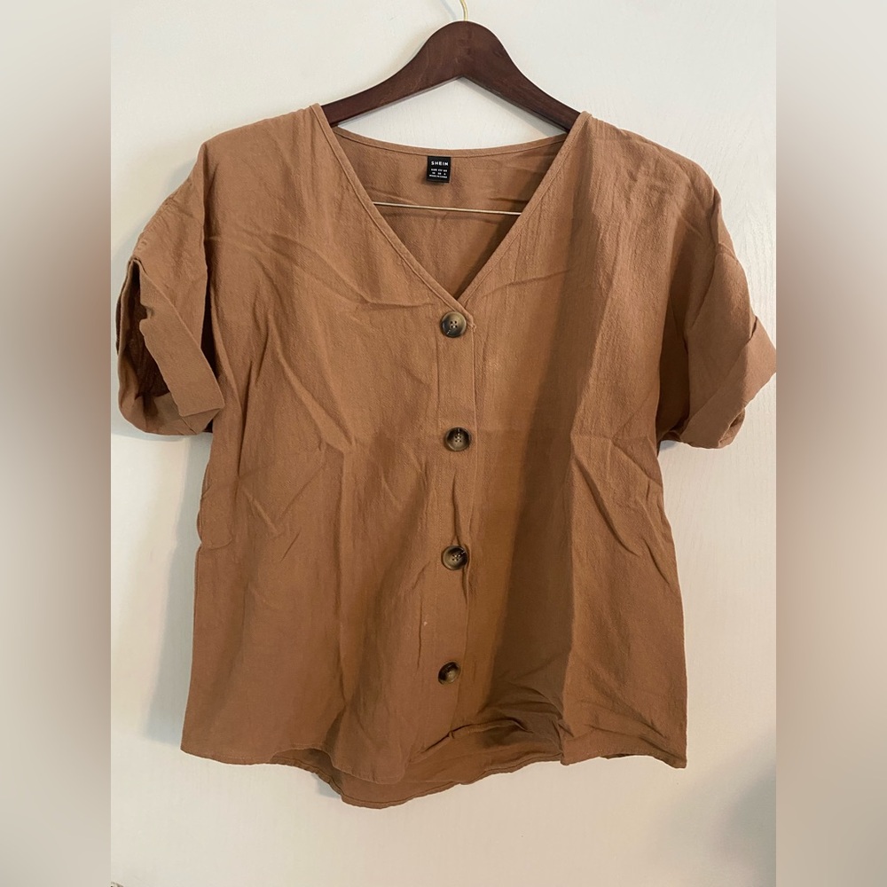 SHEIN Casual Blouse |Color: Tan | Size: Medium| 100% cotton